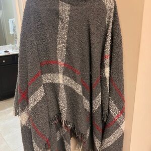 Mud Pie Gray and Red Plaid Poncho